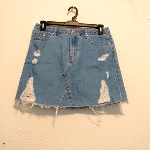 Divided H&M Blue White Denim Jean Distressed Zip Pockets Mini Skirt sz 10